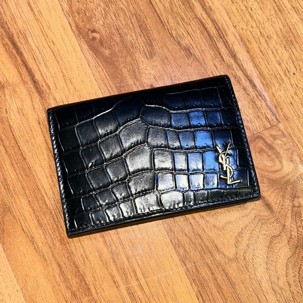 Authentic Saint Laurent Croc Embossed Monogram Wallet - Picture 1 of 15